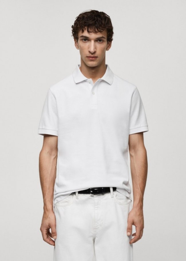 Mango Polo 100% algodón pique - Blanco
