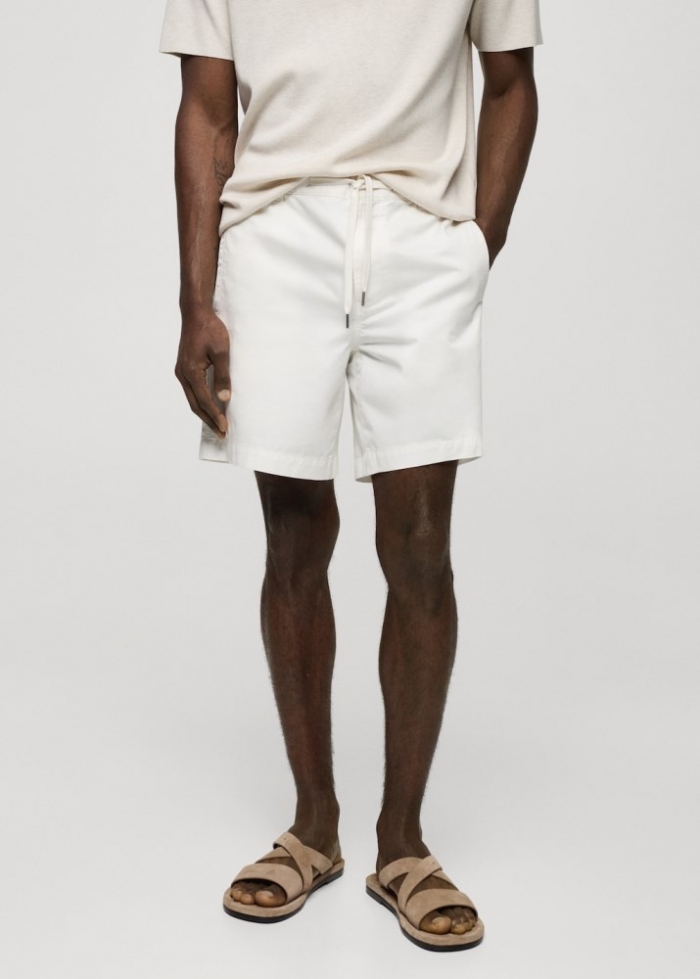 Mango Bermudas 100% algodón cordón - Blanco roto
