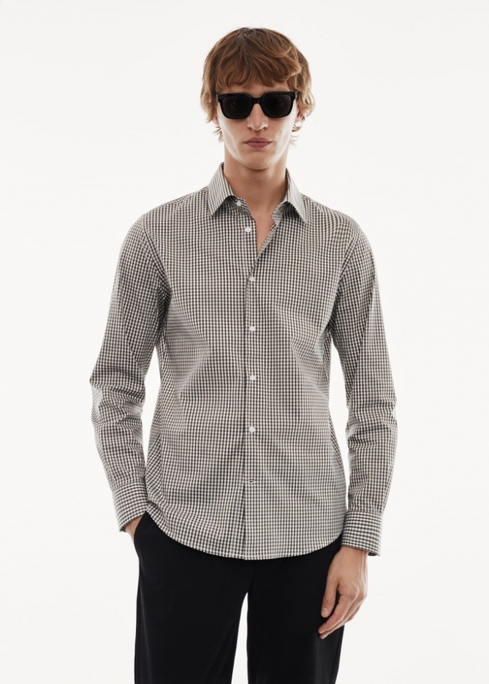 Mango Camisa micro cuadro tejido stretch - Khaki