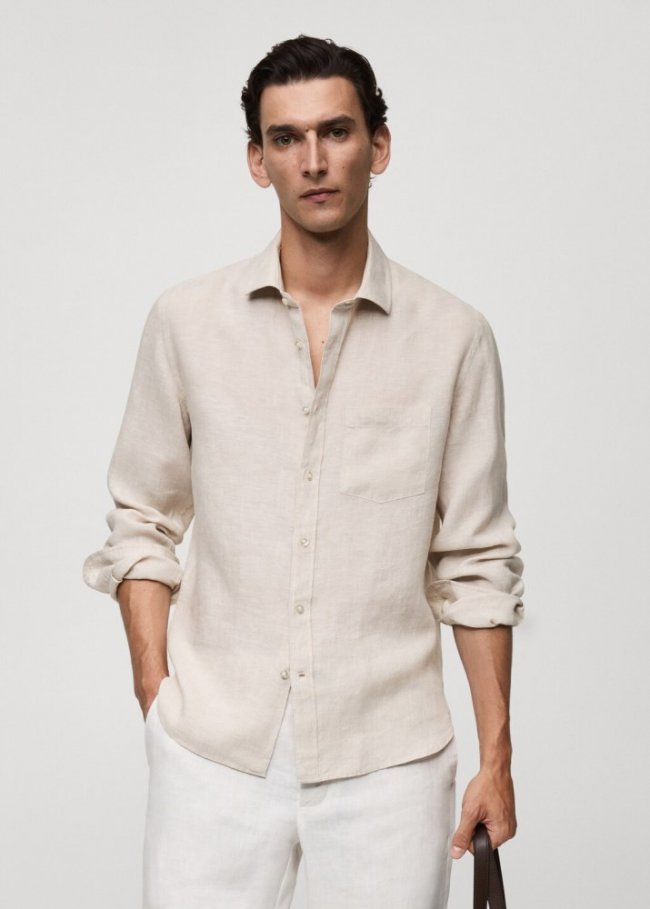Mango Camisa classic fit 100% lino - Arena