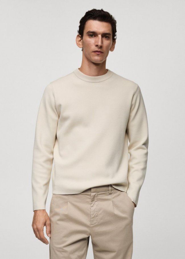 Mango Jersey punto medio regular fit - Blanco marfil