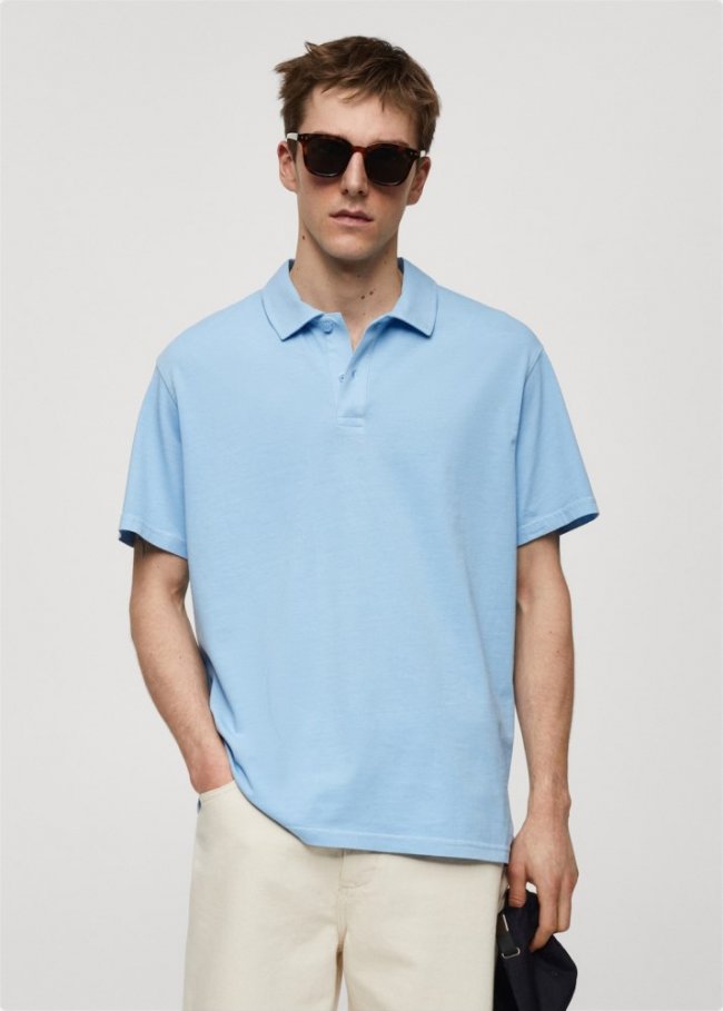 Mango Polo 100% algodón relaxed fit - Azul celeste
