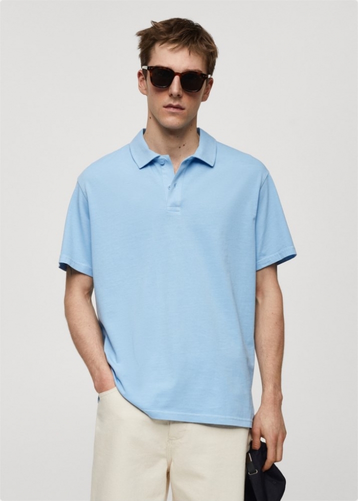 Mango Polo 100% algodón relaxed fit - Azul celeste