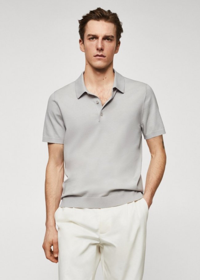 Mango Polo punto fino - Gris hielo