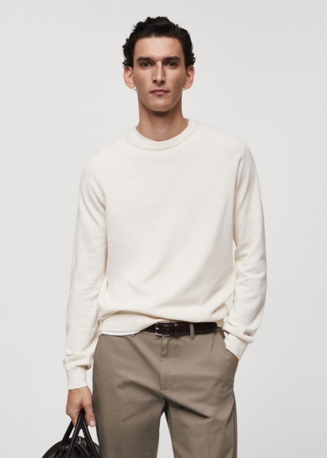 Mango Jersey punto fino algodón - Crudo
