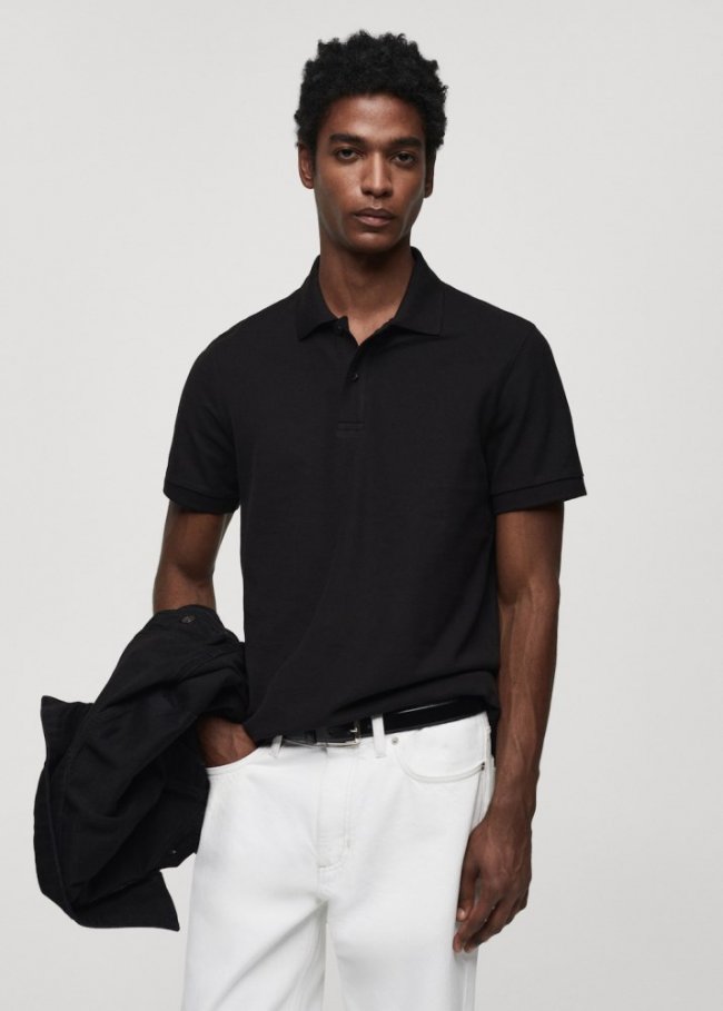 Mango Polo 100% algodón pique - Negro