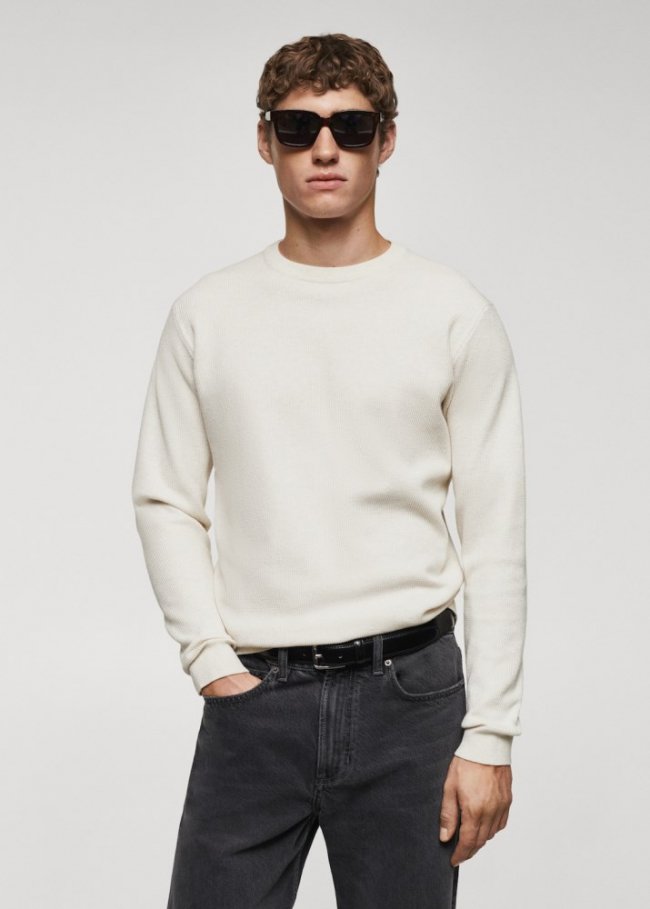 Mango Jersey algodón estructura - Blanco roto