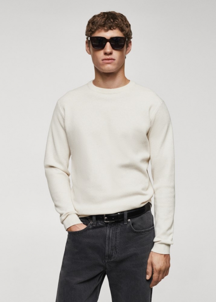 Mango Jersey algodón estructura - Blanco roto