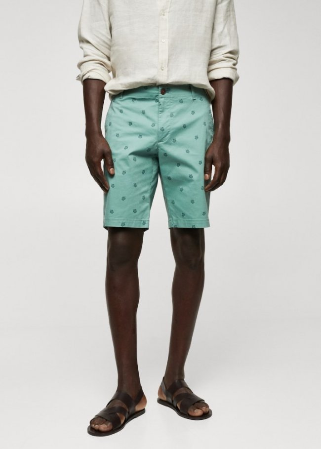 Mango Bermuda slim fit algodón microestampado - Khaki