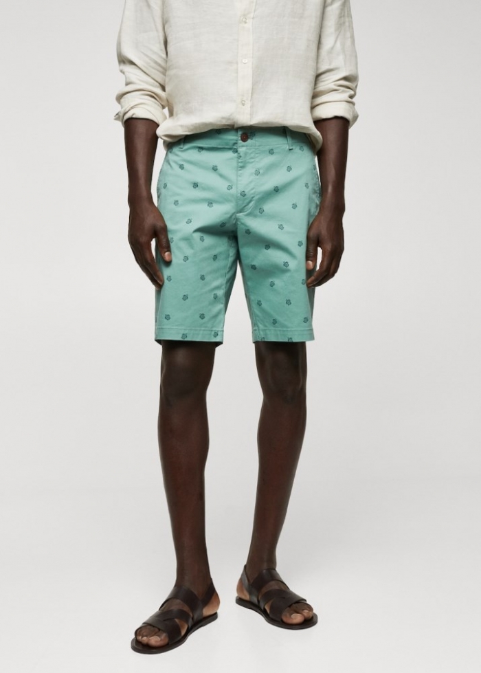 Mango Bermuda slim fit algodón microestampado - Khaki