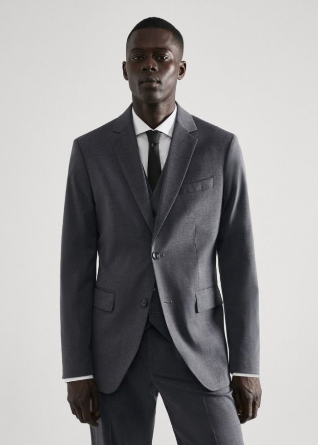 Mango Americana traje slim fit tejido comfort stretch - Gris