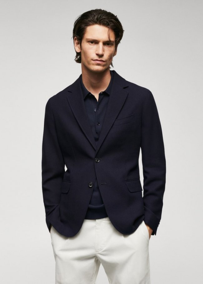 Mango Americana slim fit algodón estructura - Azul marino