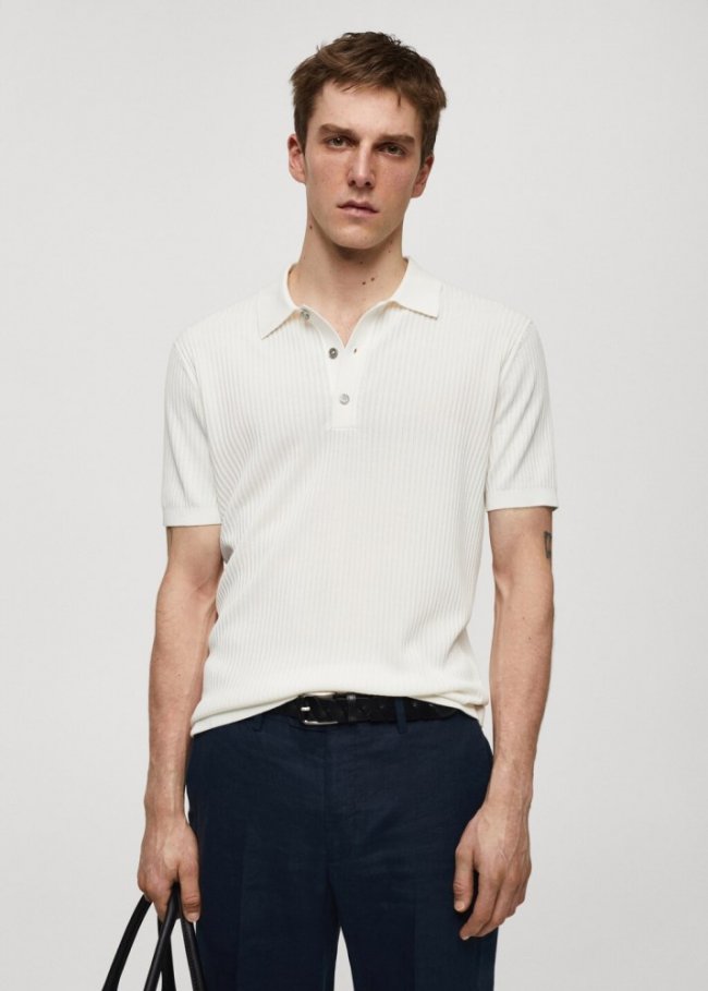 Mango Polo punto algodón - Blanco roto