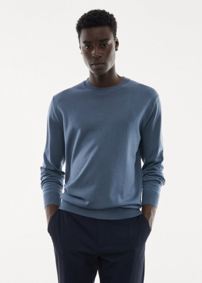 Mango Jersey lana merino lavable - Azul porcelana