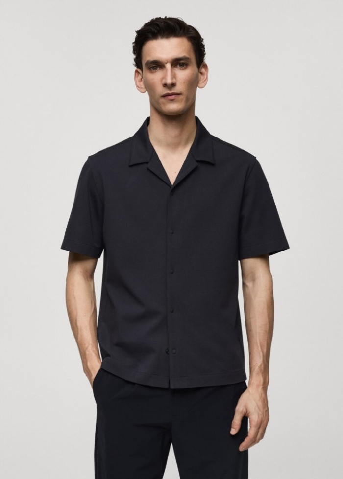 Mango Camisa regular fit cuello bowling - Azul marino oscuro