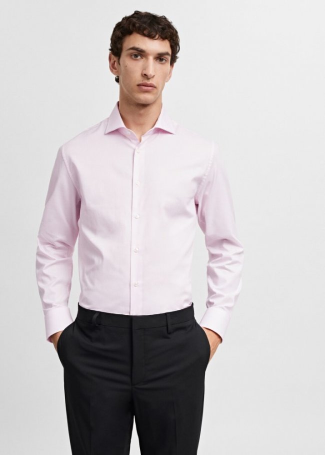 Mango Camisa traje slim fit microraya twill - Rosa claro