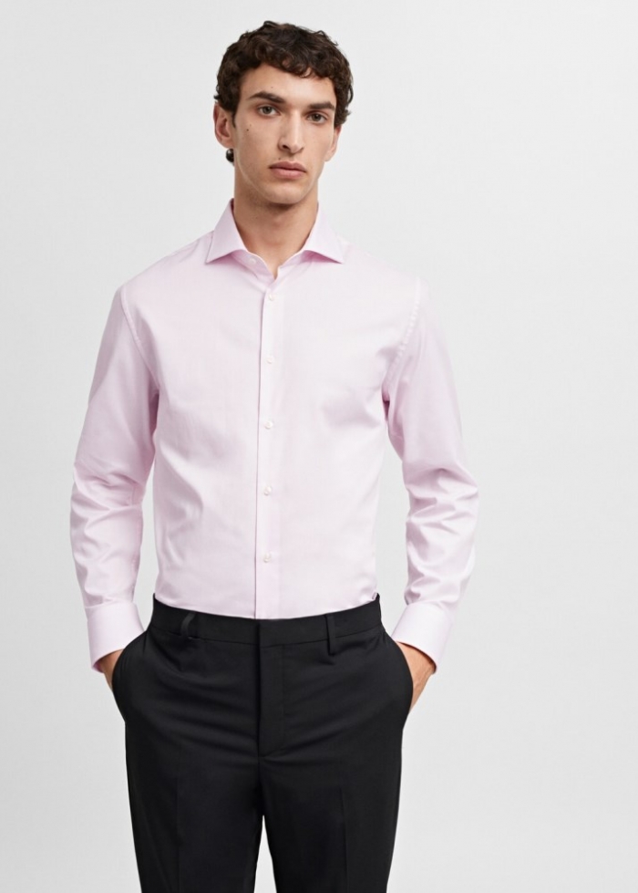 Mango Camisa traje slim fit microraya twill - Rosa claro