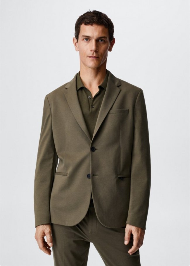 Mango Americana traje slim fit algodón - Khaki