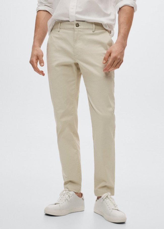 Mango Pantalón algodón tapered crop - Gris claro/pastel