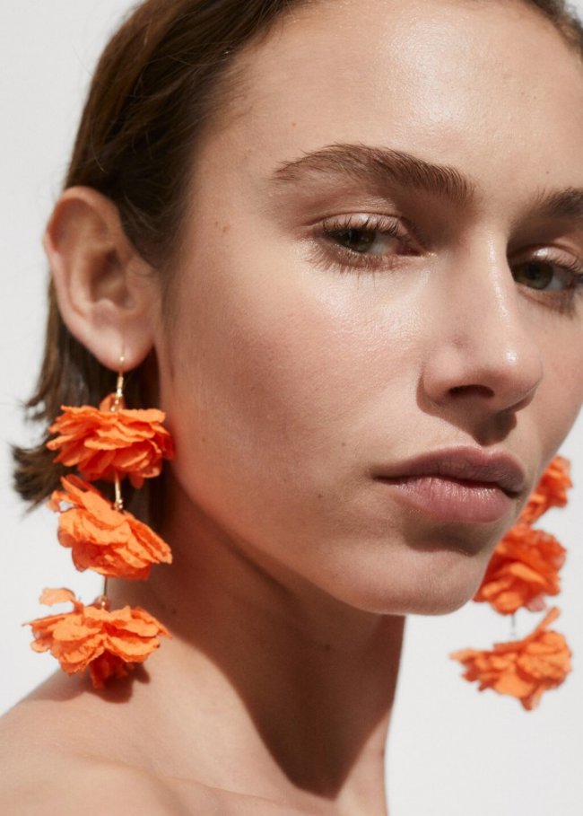 Mango Pendientes colgantes flores - Naranja