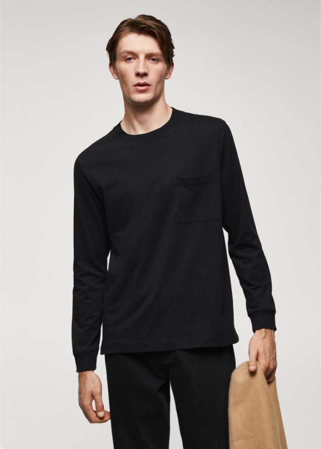 Mango Camiseta manga larga bolsillos - Negro