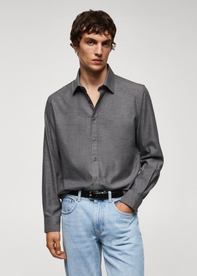 Mango Camisa fil a fil 100% algodón - Gris