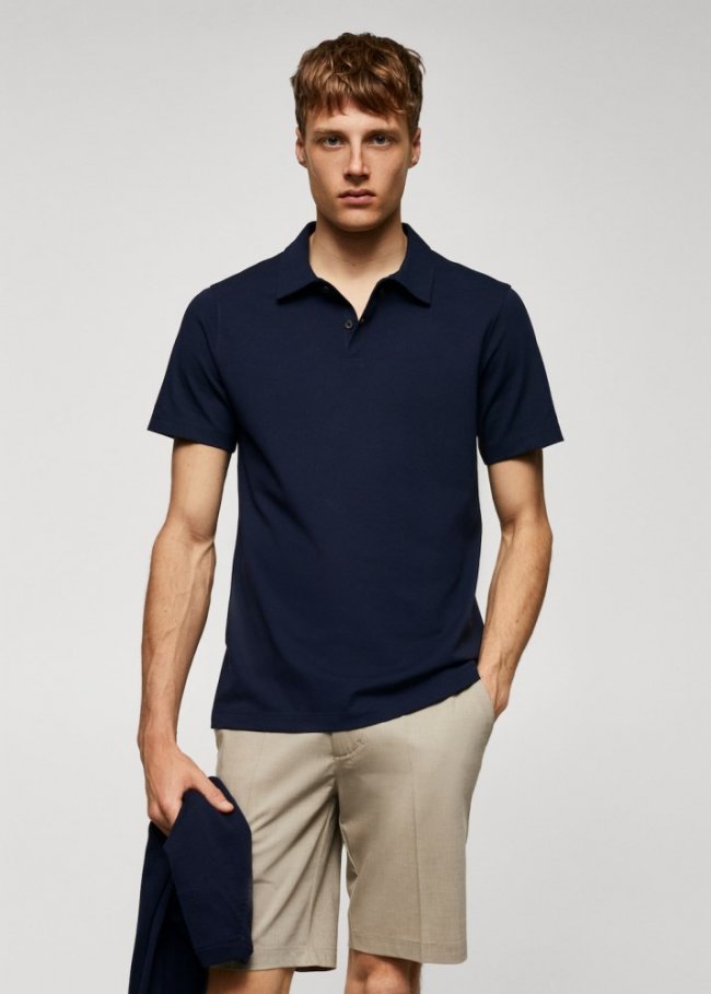 Mango Polo slim fit algodón piqué textura - Azul marino
