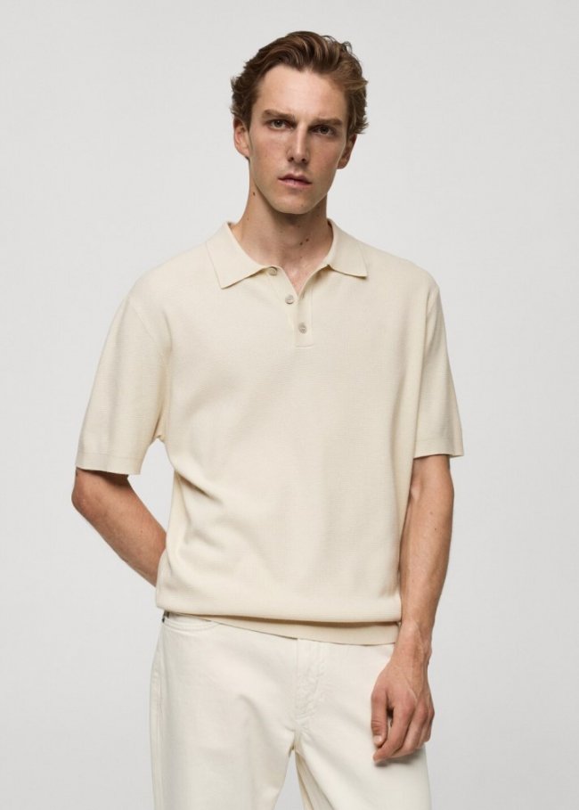 Mango Polo punto fino estructura - Blanco roto
