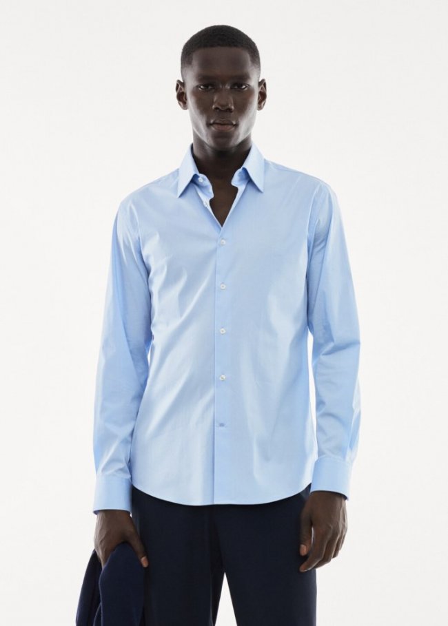 Mango Camisa slim fit algodón stretch - Azul celeste