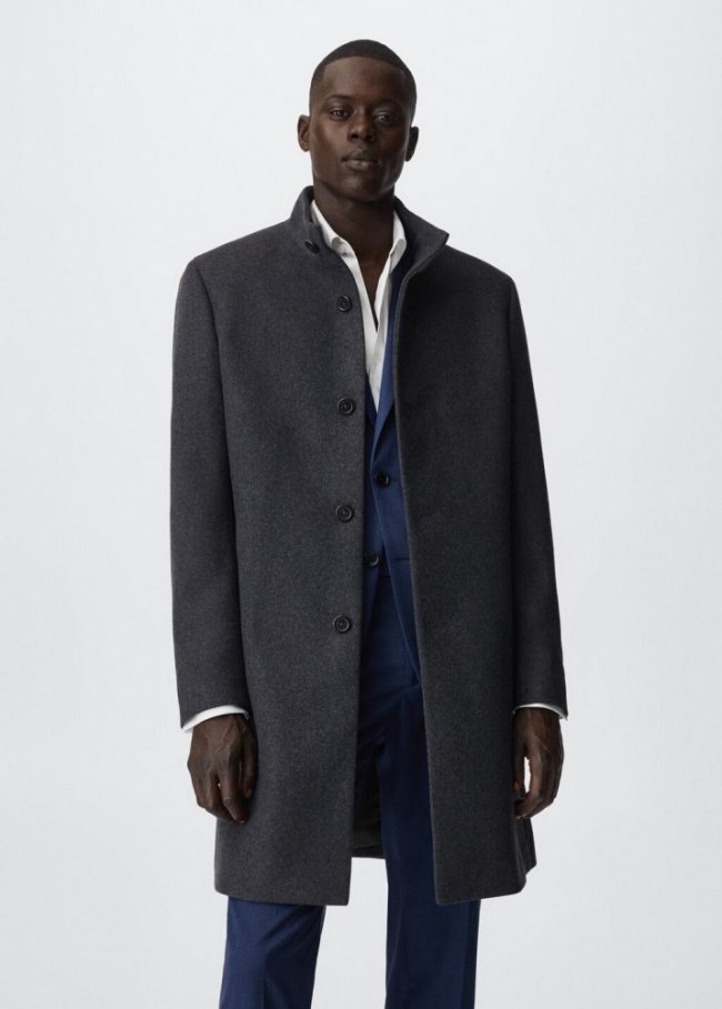 Mango Abrigo lana cuello chimenea - Gris medio vigoré