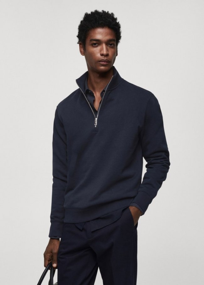 Mango Sudadera algodón cremallera - Azul marino oscuro