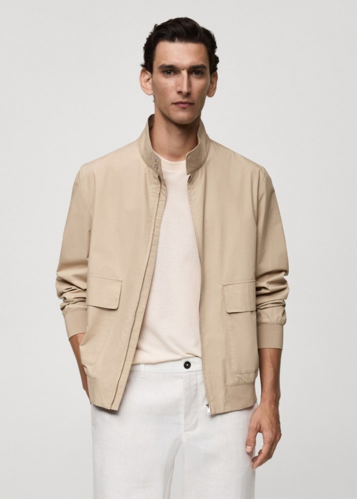 Mango Chaqueta 100% algodón bolsillos - Beige