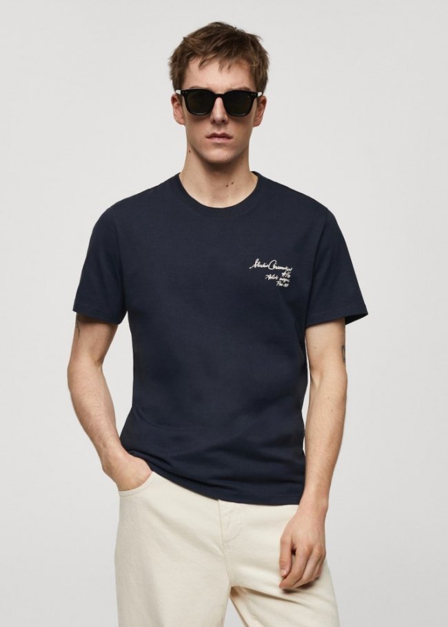 Mango Camiseta 100% algodón estampado - Azul marino oscuro