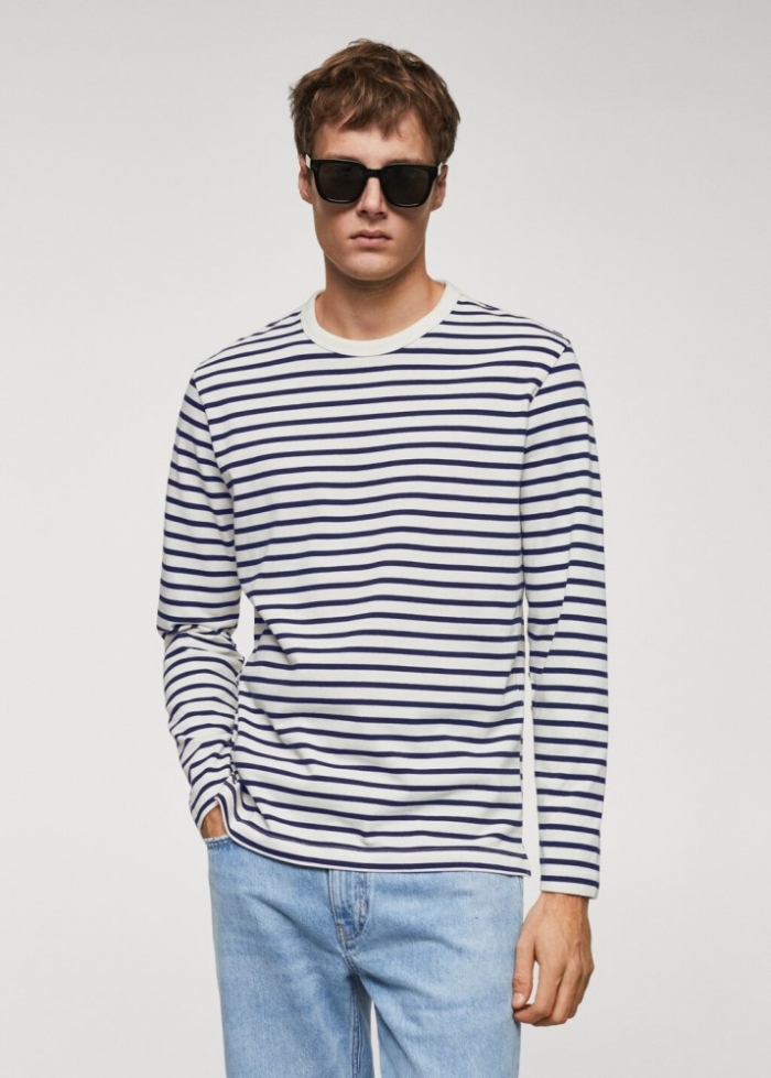 Mango Camiseta manga larga rayas - Azul marino oscuro