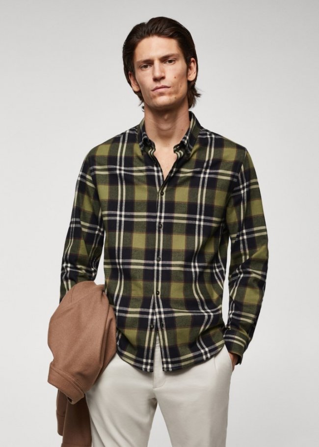 Mango Camisa regular fit franela cuadros - Verde