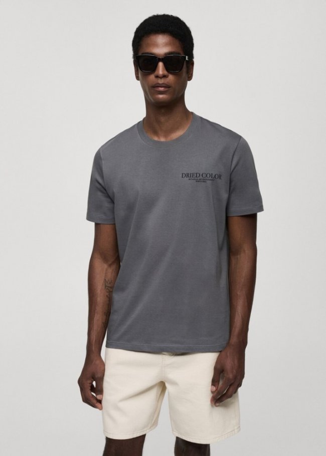 Mango Camiseta slim fit estampado - Azul petróleo