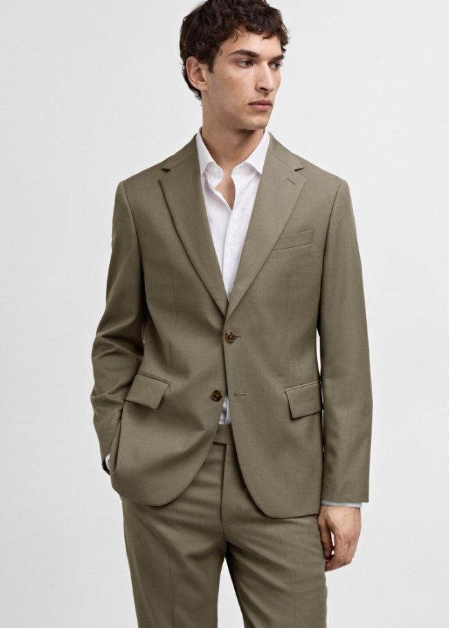 Mango Americana traje slim fit 100% lana virgen - Verde pastel