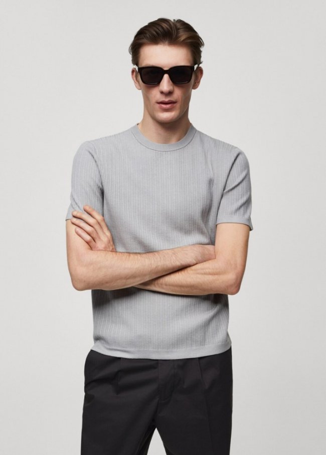 Mango Camiseta punto canalé - Gris