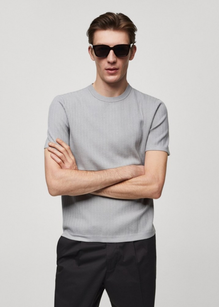 Mango Camiseta punto canalé - Gris
