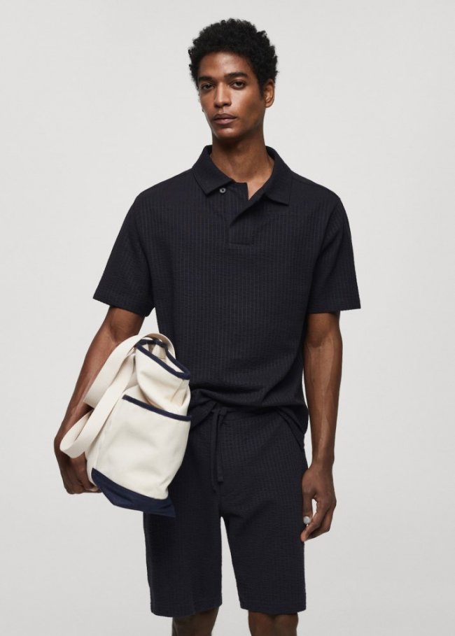 Mango Polo algodón seersucker - Azul marino oscuro