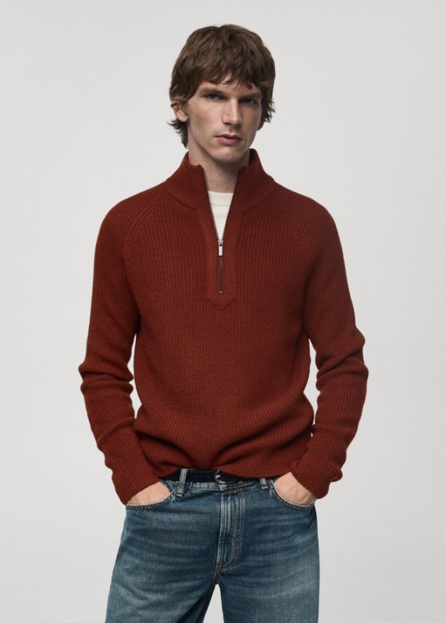 Mango Jersey punto canalé cuello perkins - Naranja tostado