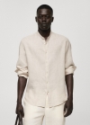 Mango Camisa 100% lino cuello mao - Arena