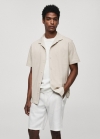 Mango Camisa algodón manga corta - Beige