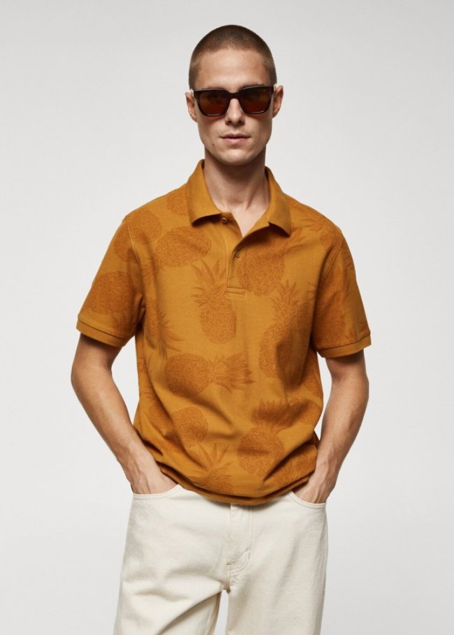 Mango Polo algodón piqué estampado - Mostaza