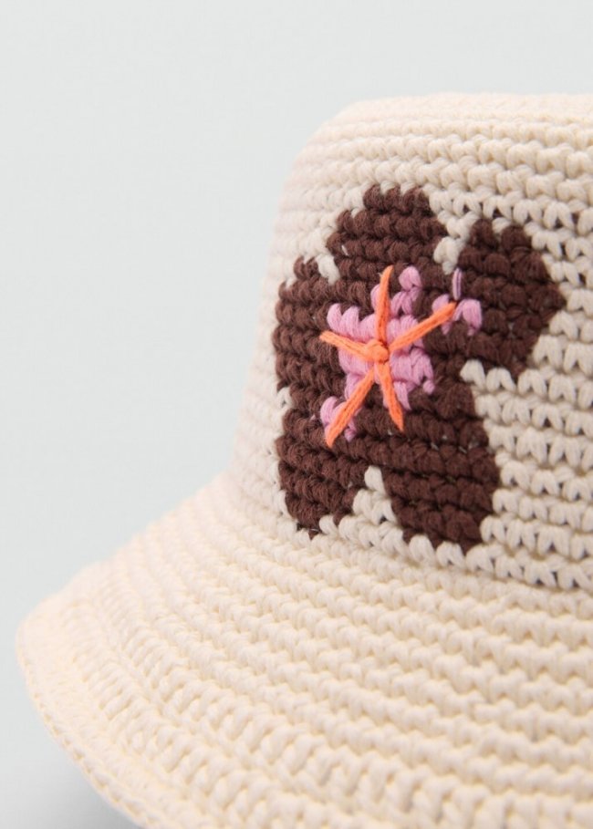 Mango Sombrero crochet flores - Blanco roto