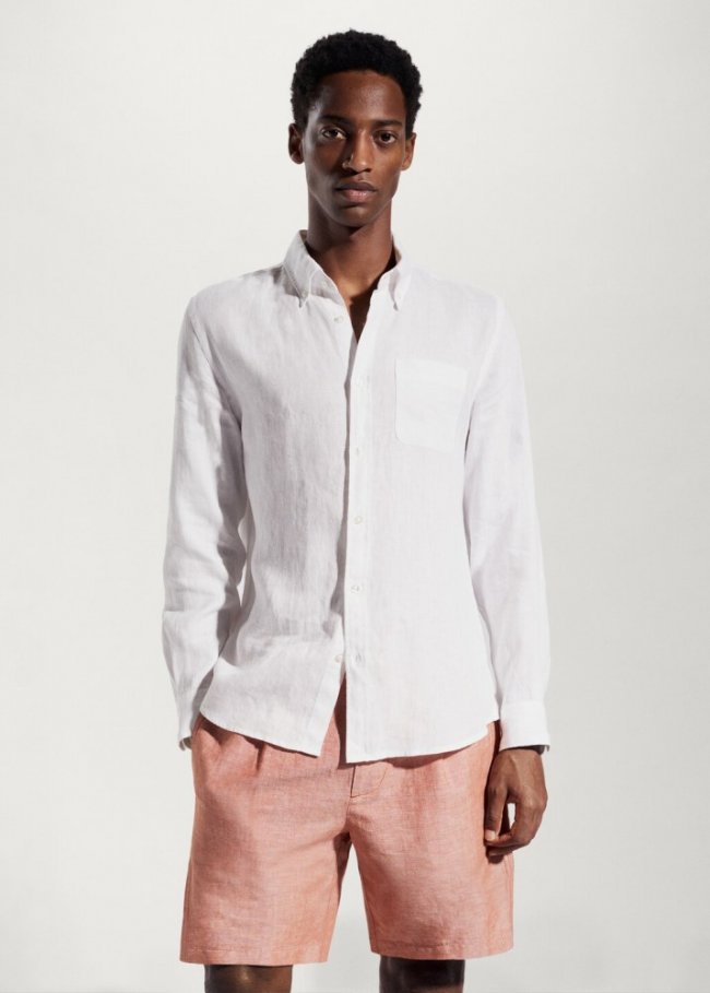 Mango Camisa slim fit 100% lino - Blanco