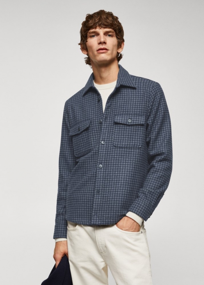 Mango Sobrecamisa lana pata de gallo - Azul