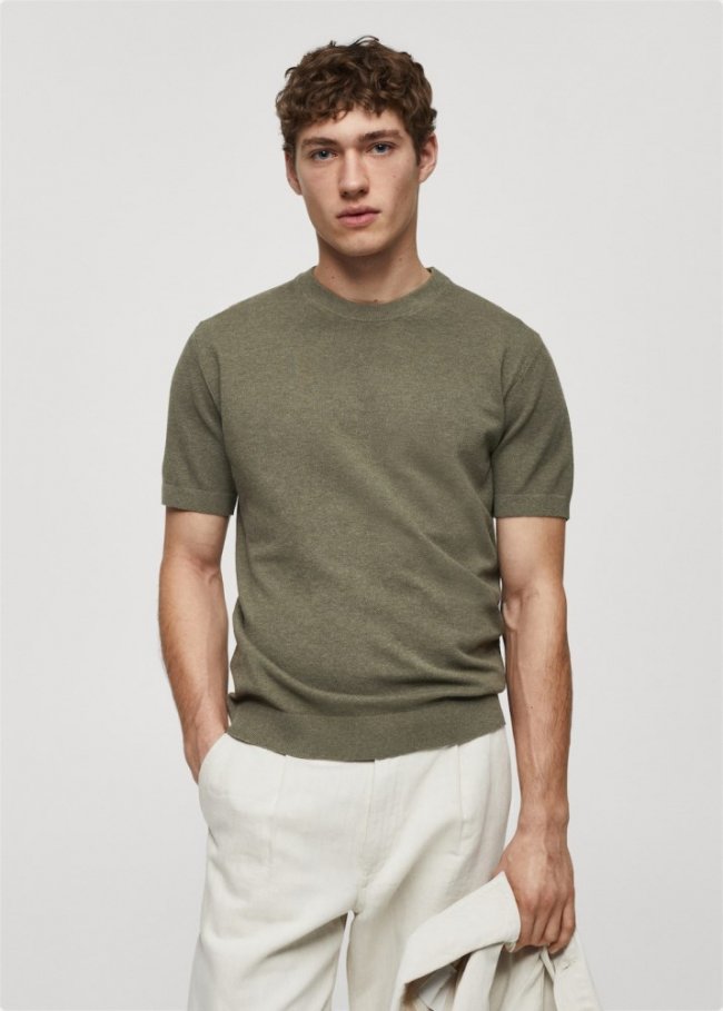 Mango Camiseta punto algodón estructura - Verde bosque