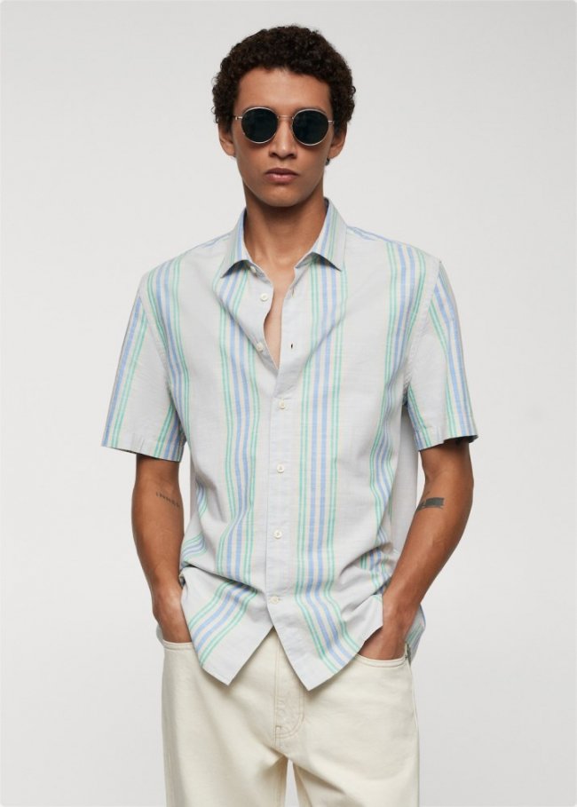Mango Camisa regular fit algodón estampada - Verde