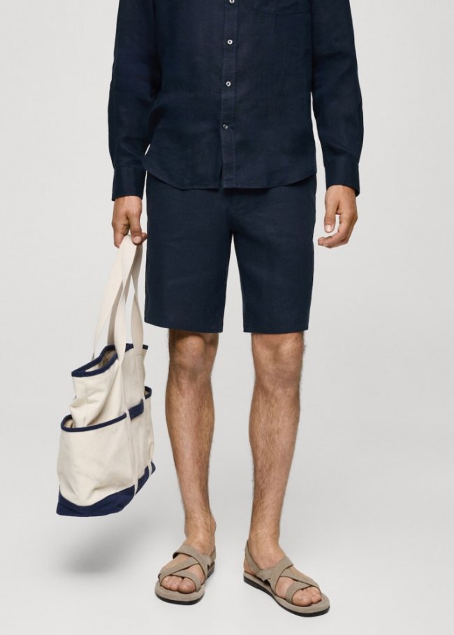 Mango Bermudas slim fit 100% lino - Azul marino oscuro